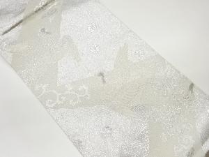 プラチナ銀箔二重織鳥に波・桜・唐草模様織出し袋帯